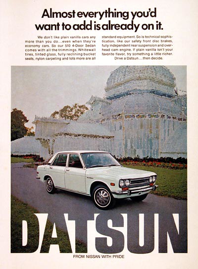 Covers the Datsun 510 1600 Sedan that was Sold in 1972 in the USA