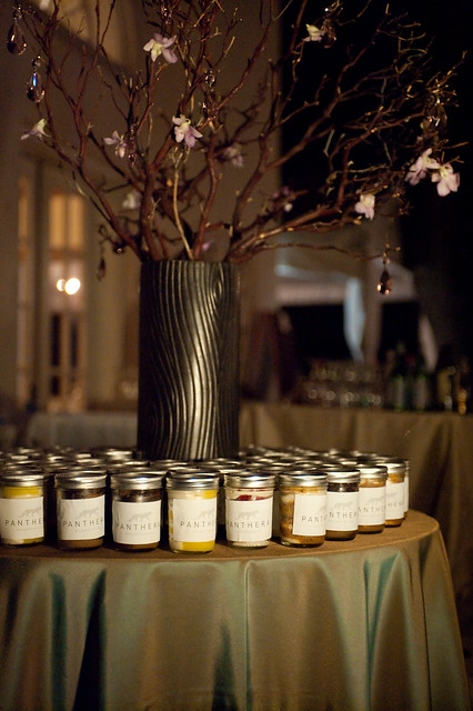 Cake jars with Panthera logo offered as gifts for wedding guests