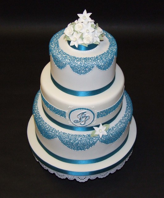 Teal and Cornelli Wedding Cake 2 Wedding cake for one of my best friends