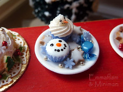 Miniature Food - Plate of Christmas Goodies (Snowmen) - Cupcakes, Candy, Cookies