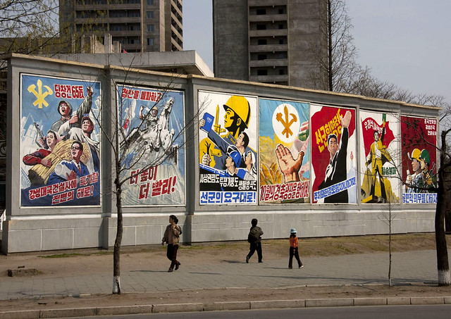 Propaganda posters in Pyongyang North Korea