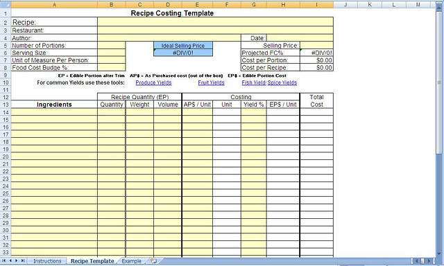 Excel Templates Costing