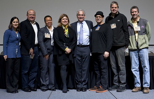 From left to right: Deborah Kane, USDA Farm to School Program; Tim Snyder, Seeds of Change; Leslie Fowler, Chicago Public Schools; Anne Alonzo, AMS Administrator; Jim Slama, FamilyFarmed.org; Paul Saginaw, Zingerman's; Ken Waagner, e.a.t.; and Tom Spaulding, Angelic Organics Learning Center.  The Good Food Festival & Conference is the oldest sustainable and local food trade show in America.