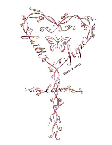 Faith Love Hope Heart Cross tattoo design by Denise A Wells