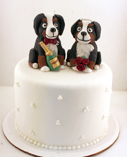 Bride Groom Burmese Mountain Dog Wedding Cake Topper