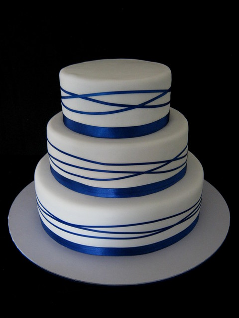 Royal Blue Wrapped Ribbon Wedding Cake Top tier 15cm 6 and middle tier 