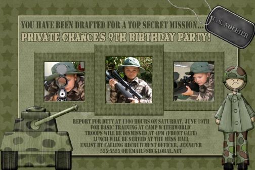 Camo Camouflage Soldier Tank Birthday Invitation