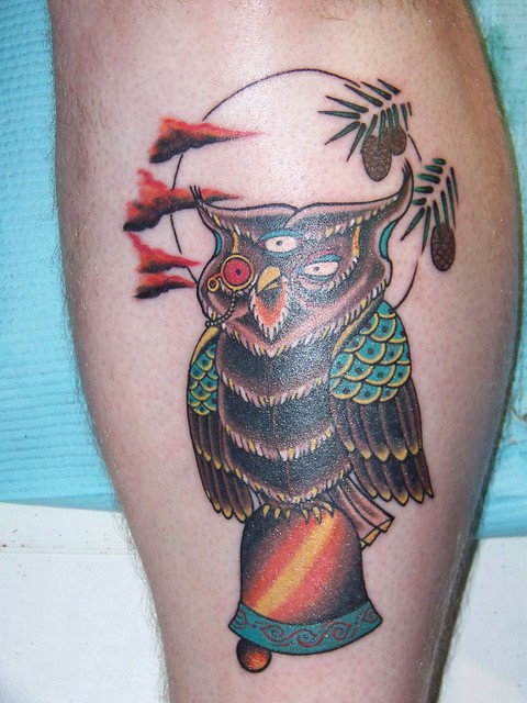 old school owl tattoo by Brad Payne