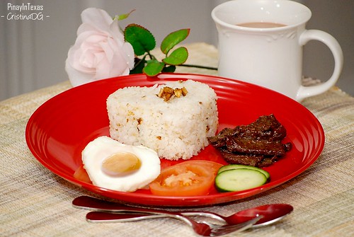 Tapsilog (Tapa, SInangag at Itlog/Cured-Beef strips, Fried Rice & Egg)