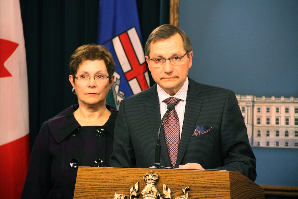 Alberta Premier Ed Stelmach and his wife Marie Stelmach at the Premier's resignation announcement on January 25, 2011.