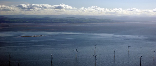 Offshore wind farm, with a view of North Wales