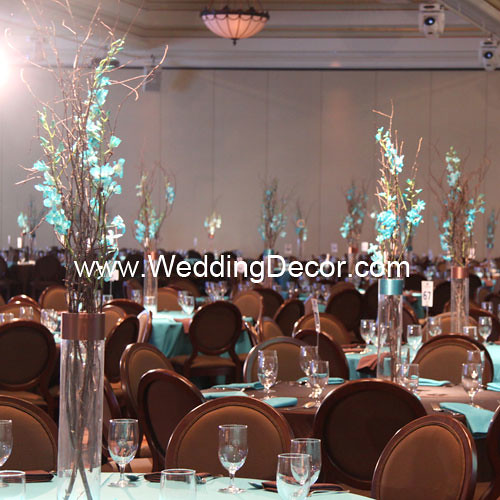 Wedding Centerpieces birch branches blue orchids
