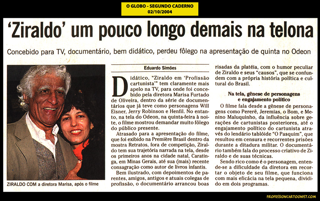 "Ziraldo um pouco longo demais na telona" - O Globo - 02/10/2004