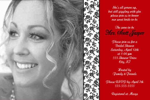 Black White Floral Damask Bridal Shower Invitations with Photo