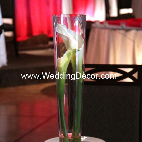 Pilsner vase wedding centerpiece with 2 simple calla lilies