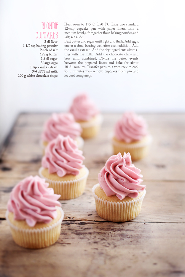 Blondie cupcakes alongside raspberry buttercream