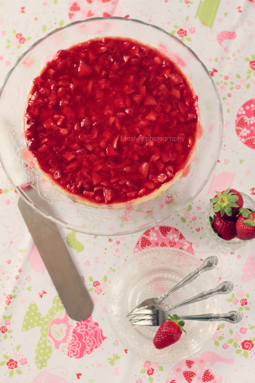 Vegan tofu cheesecake with strawberry peppermint topping
