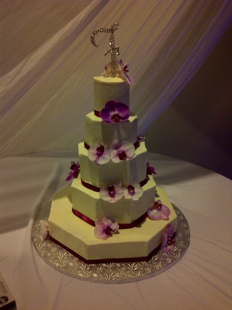 Orchid Wedding Cake French Vanilla buttercream covered and filled white 