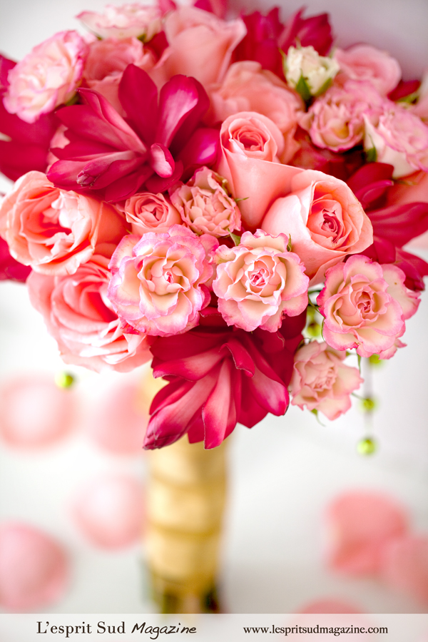 Pink wedding bouquet with a holiday flair