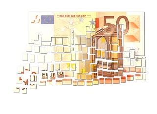 Cut Fifty Euro Note - Floating Away in Small Pieces - €