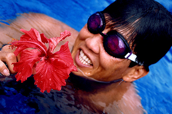 Flower emblem of Malaysia Red Hibiscus Poolside Kuantan