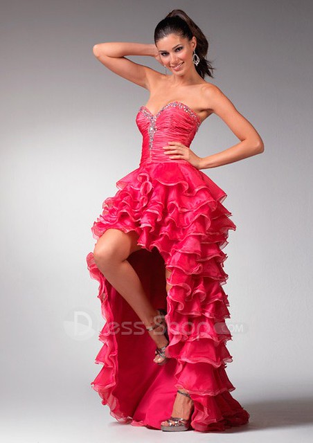 Organza Strapless Sweetheart Neckline A Line Cheap Red 2011 Prom Dress with