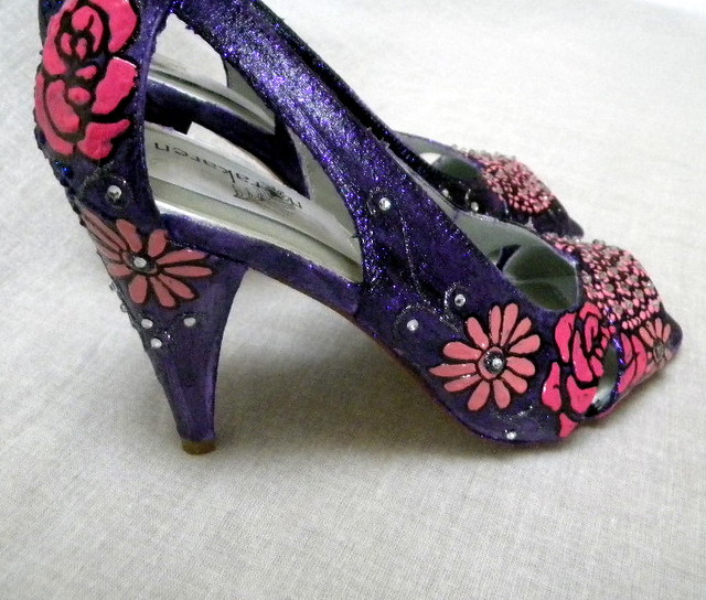 Wedding Shoes painted not dyed glittery purple crystals Funky Karla