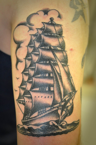 Clipper Ship Tattoo by KeelHauled Mike of Black Anchor Tattoo