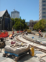 Tram Tracks being laid in Cathedral Square