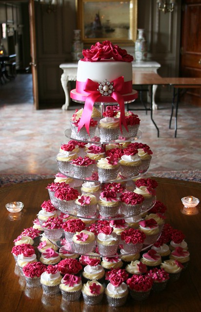pink green wedding cupcake tower