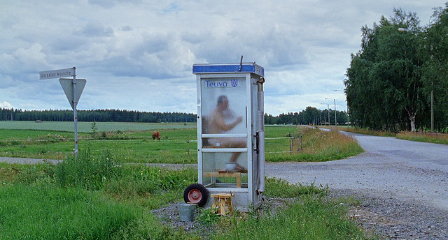 A sauna inside a telephone booth