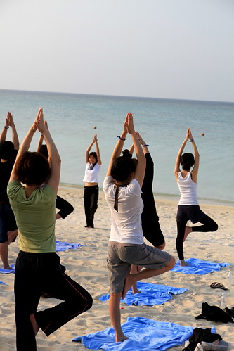 Yoga at beach - ClubMed Kabira Press Tour