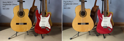 Comparison between Sony NEX-7 and Fuji X-Pro 1 - both fitted with Voigtlander 20mm f/3.5 lens