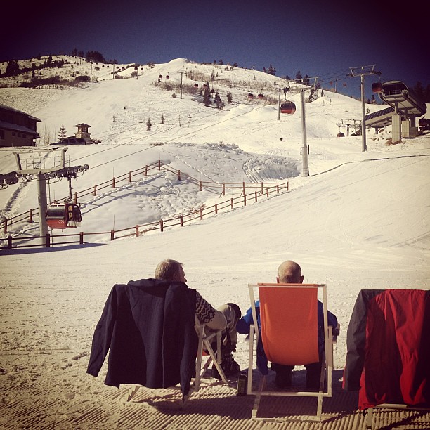 Sun tanning on the ski slopes at Canyons Resort