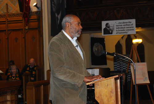 Abayomi Azikiwe, editor of the Pan-African News Wire, chairing the Detroit MLK Day rally at Central United Methdist Church on Jan. 21, 2013. (Photo: Sharon Black) by Pan-African News Wire File Photos