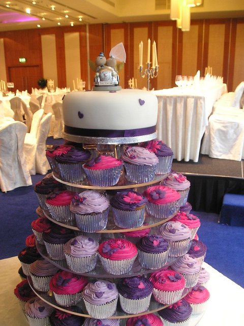 Purple pink lilac wedding cupcake tower