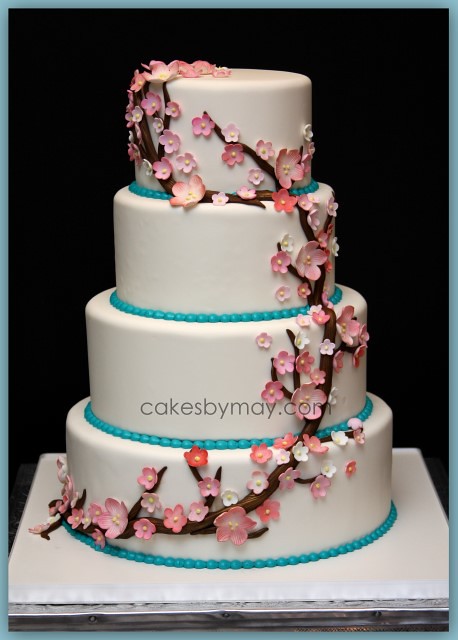 Cherry Blossoms Wedding CAke All flowers made of gumpaste