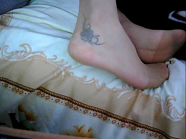 Stockings foot tattoo Beautiful feet