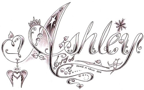 Ashley Tattoo Design in Flower Font by Denise A Wells