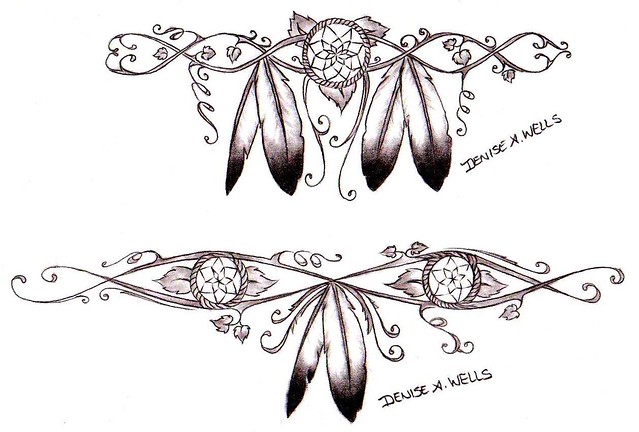 Native American Tattoo designs Dreamcatchers wrapped in vines and leaves 