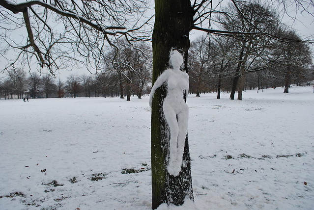 Nude snow woman Wrapped around a tree Greenwich Park