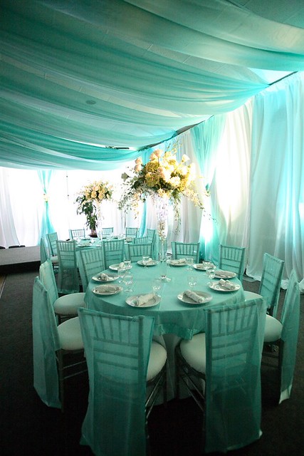 Tiffany Blue Wedding Reception Sheer fabric treatment transforms an 