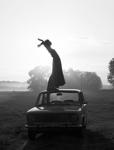 artistic photo girl and old car