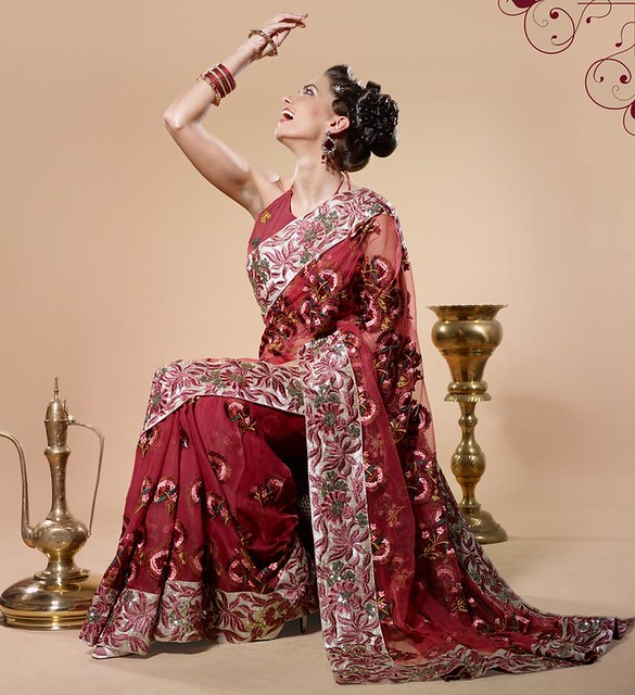 Regal work saree with broad contrast fancy fabric border is decorated with