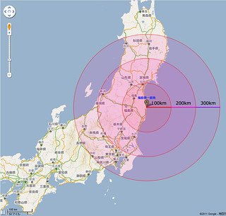 福島核電廠相對距離圖 (作者：佚名網友)