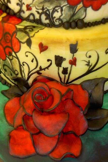 tattoo themed wedding cake Large Red Sugarcraft Rose shaded with black to