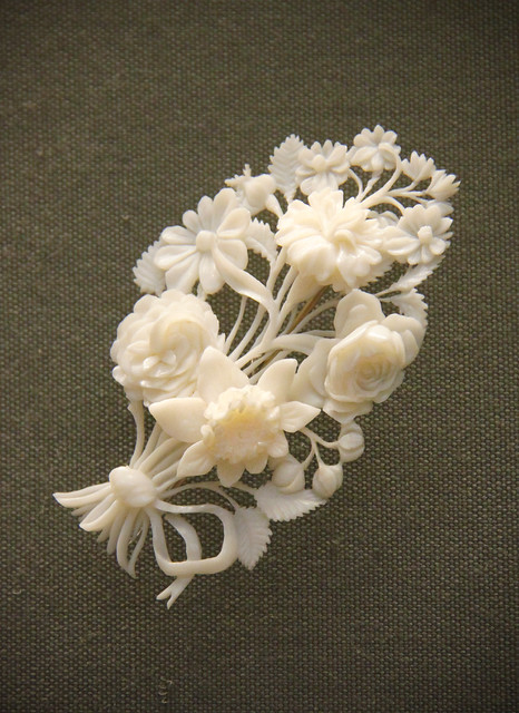 Bow-tied flower bouquetes, probably French, Dieppe, about 1840-50