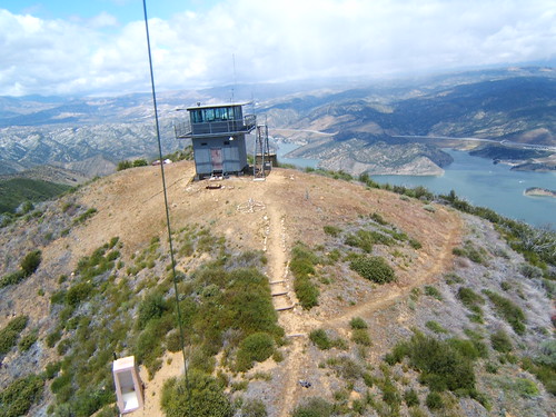 Slide Mountain Lookout with outhouse, and Pyramid Lake