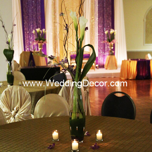 Wedding Centerpieces calla lilies birch branches orchid blooms