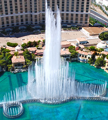 Water show at Bellagio Hotel from the Eiffel Tower Observation Deck, Paris Las Vegas